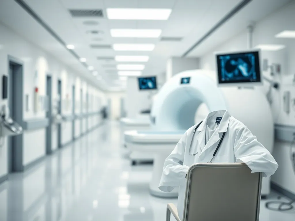 Nowoczesna pracownia diagnostyczna z tomografem, podkreślająca profesjonalne środowisko pracy elektroradiologa