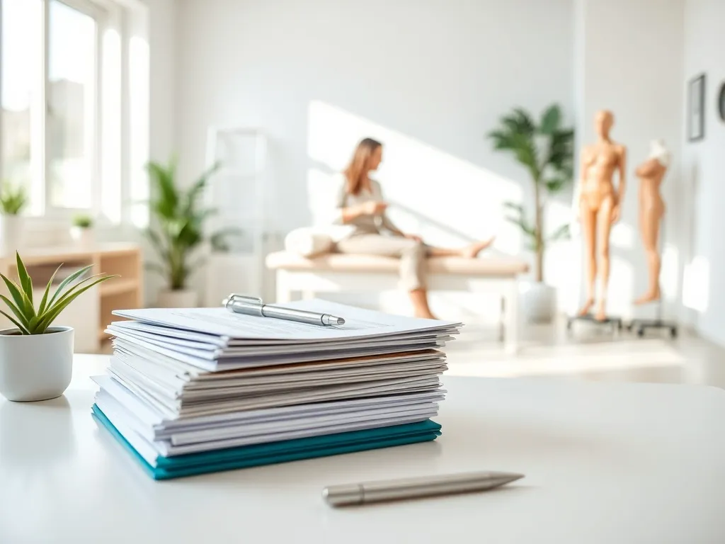 Nowoczesny gabinet fizjoterapii z fizjoterapeutą przy pacjencie, podkreślający profesjonalizm pracy i możliwości zarobków