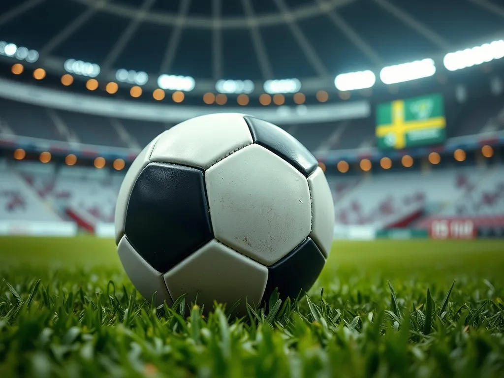 Piłka nożna na murawie stadionu w jasnym świetle, symbolizująca wielkie mecze i ogromne zarobki topowych piłkarzy.