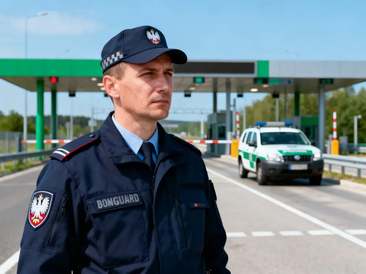 Funkcjonariusz Straży Granicznej na przejściu granicznym