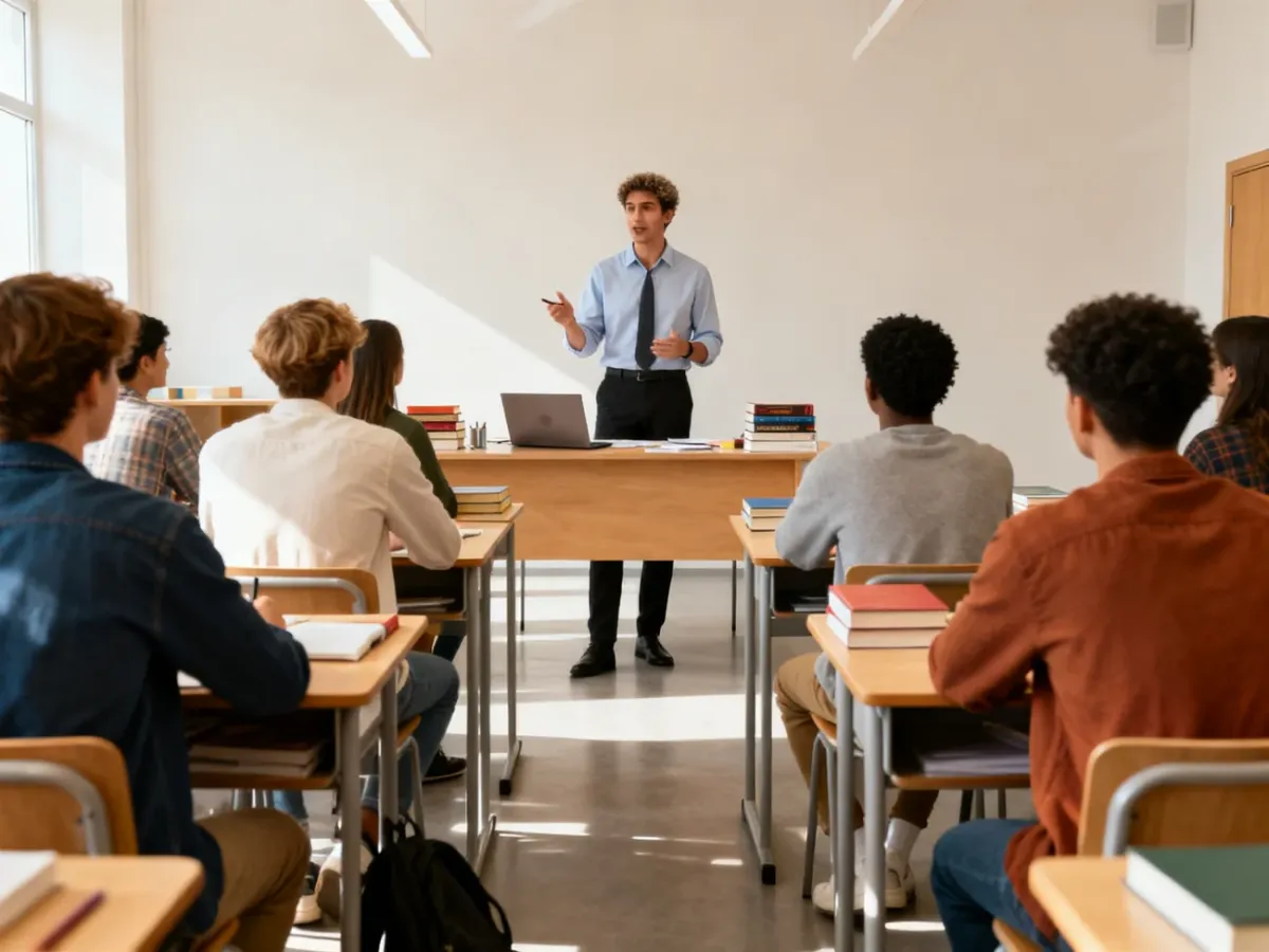 Lektor języka obcego prowadzący zajęcia ze studentami na uczelni