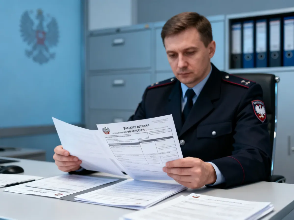 Funkcjonariusz CBA analizujący dokumenty dotyczące wynagrodzenia w biurze