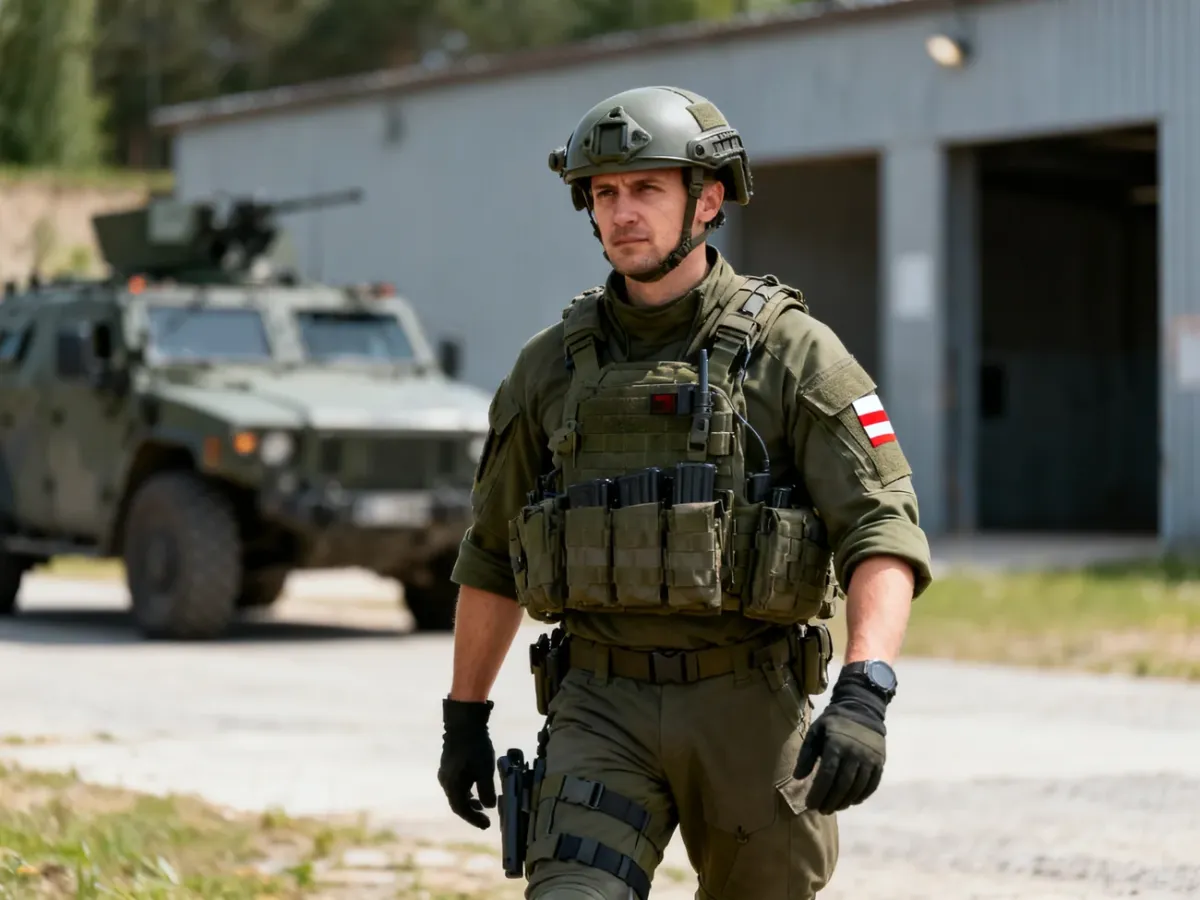 Żołnierz Wojsk Specjalnych podczas szkolenia przy pojeździe wojskowym